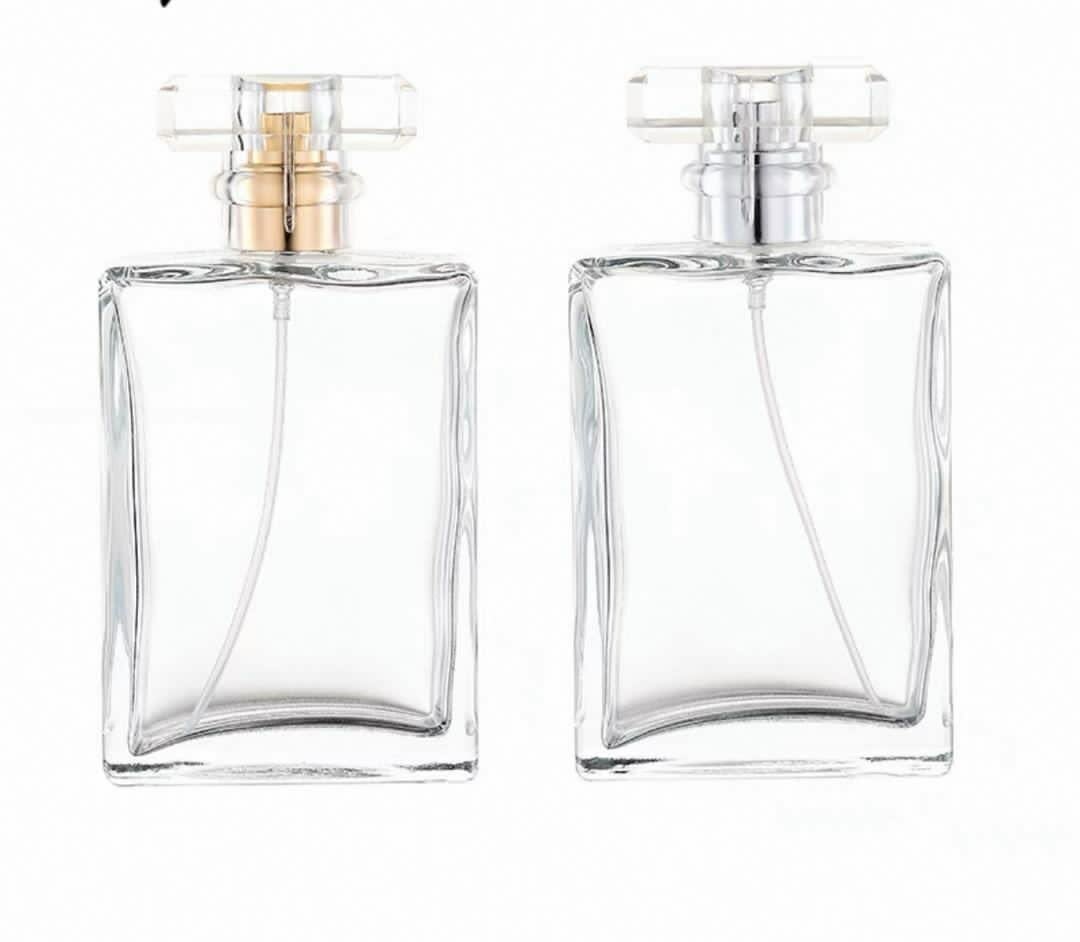 Perfume glass bottles, jars,