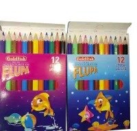 Pack of 2. 12 Colour Pencils Gold fish Multicolours medium size (11 cm long pencils)