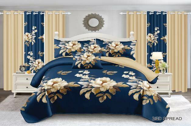 BEDSPREADS KING  SIZE ,7 PCS, 2 CURTAINS, 4 PILLOW COVERS