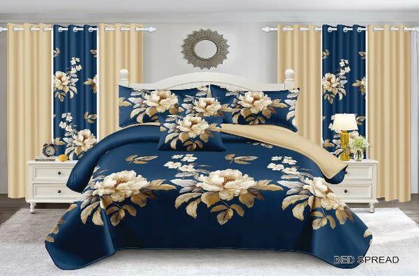 BEDSPREADS KING  SIZE ,7 PCS, 2 CURTAINS, 4 PILLOW COVERS