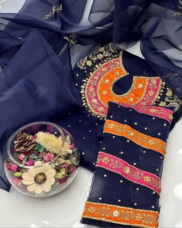 Beautiful organza unstitched fancy dress