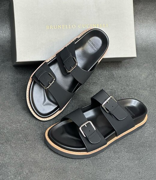 Sandales noires en cuir homme