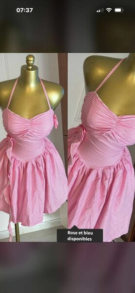 Robe dame à rayures rose/bleu