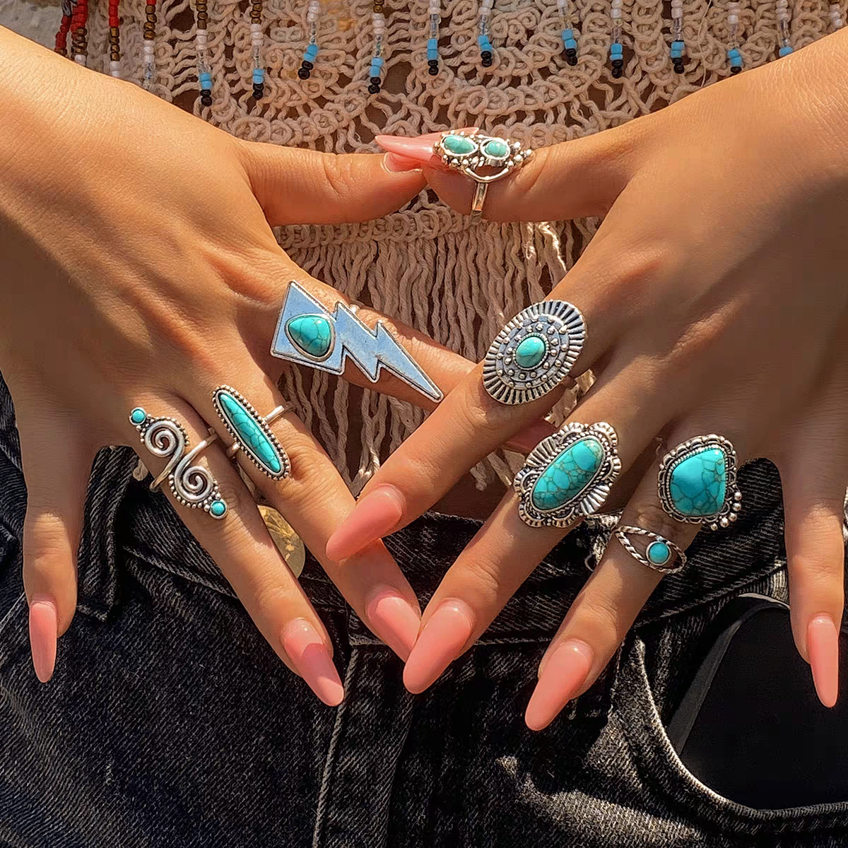 Boho chunky ring sets