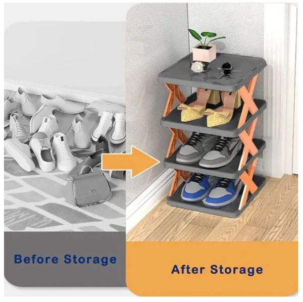 4-Layer Multi-Functional Home Shoes Cabinet Free Assembly Display Shelf Shoe Rack Multifunctional Shelf Removable Splicing Sundries Shoes Holders, X Rack, Space-Saving Plastic Cabinet,