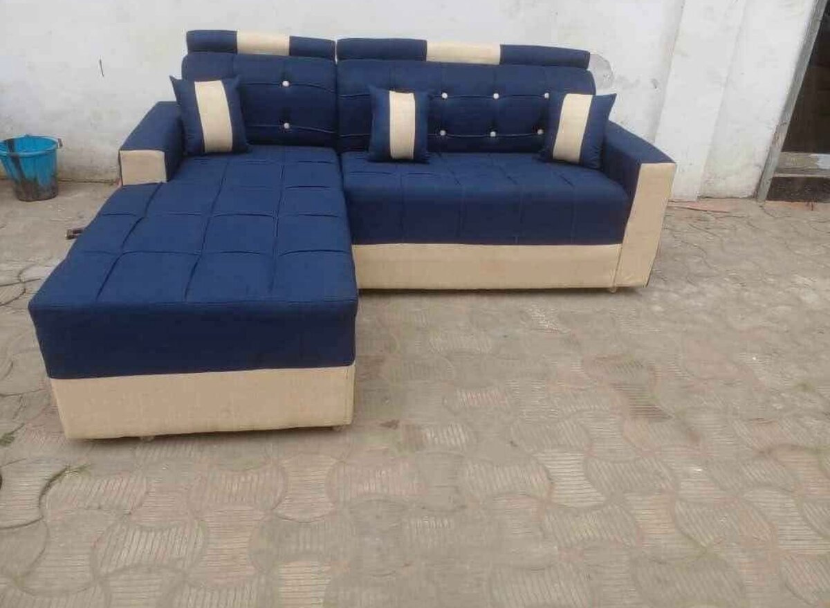 Canapé d'angle moderne bleu et beige