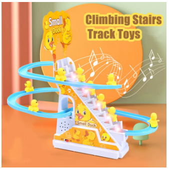 Happy Ducks 2in1 Climbing Stairs & Piano Toy, Electric Ducks Chasing Race Track Game, Playful Roller Coaster Toys with 3 & 6 Ducks Lights & Music, Best Birthday Gift For Kids & Children