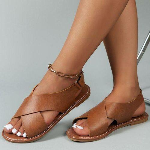 Ladies Fashion Sandals Flat Shoes - Brown