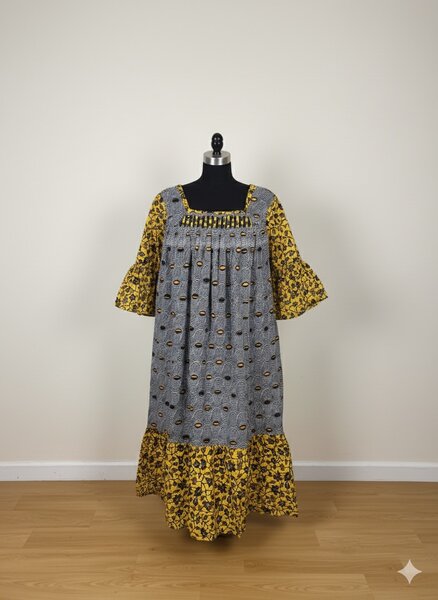 Robe mi-longue en pagne