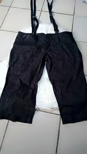 Pantalon à Bretelles Noir Rayé