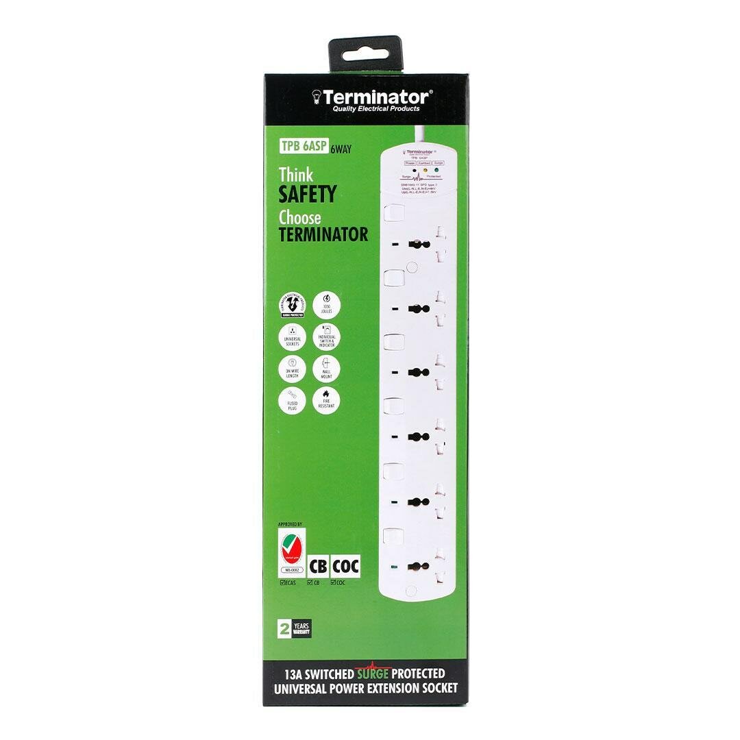 6 Way Universal Power Extension Socket With Surge Protection