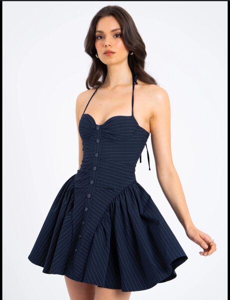 Blue pinstripes mini dress