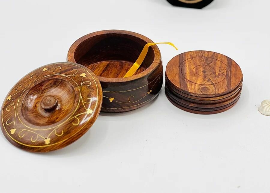 Brass Coaster, Wooden Tea Mat.