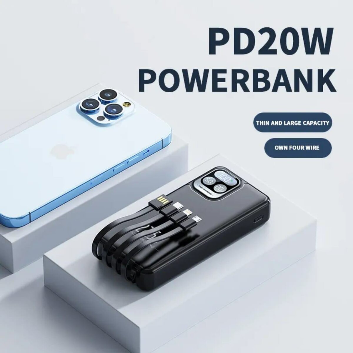 Powerbank 20000mAh 4 câbles