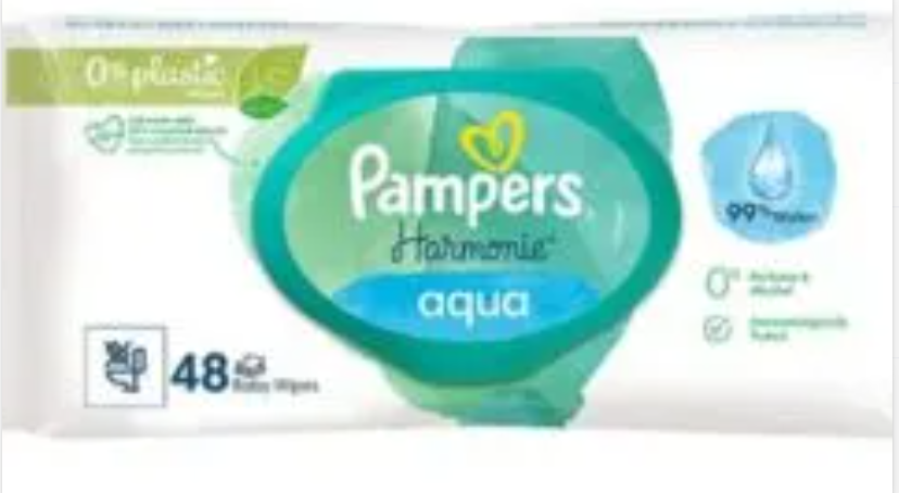 Pampers Harmony Aqua Baby Wipes - 48 Sheets - Gentle & Hypoallergenic for Sensitive Skin