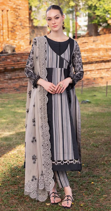 Charizma 𝑷𝒓𝒊𝒏𝒕 𝑴𝒆𝒍𝒐𝒅𝒚 - Unstitched Printed Lawn with Embroidered Chiffon Dupatta