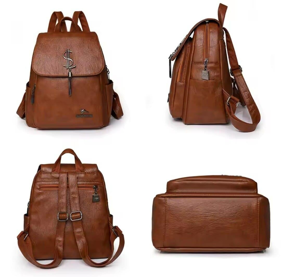 Brown leather backpack