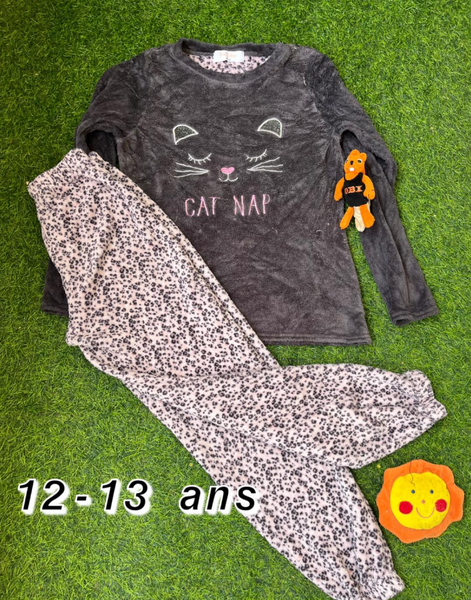 Pyjama chaud enfant "Kitty-léopard marron" 12-13 ans
