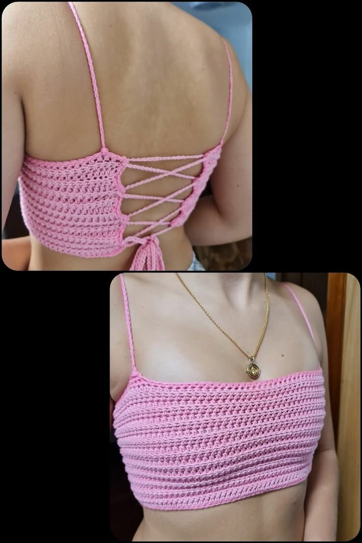 Top crochet rose femme