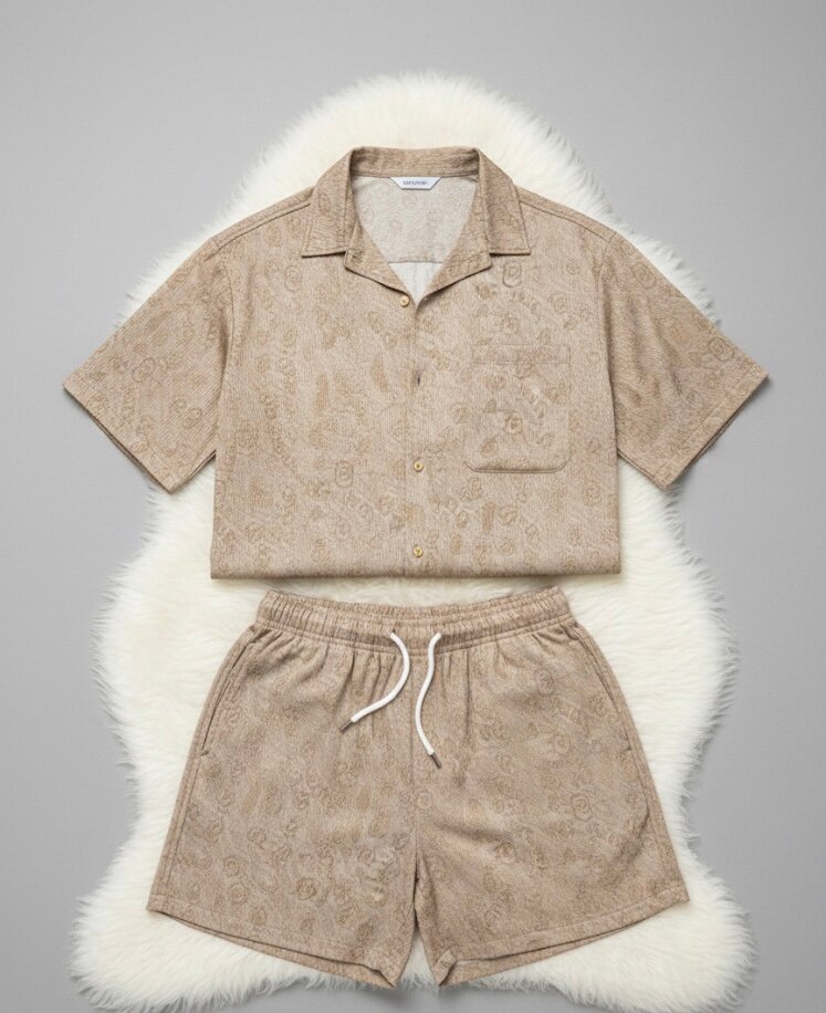 Ensemble chemise et short beige