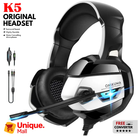 Original K5 Gaming Headphones 3D 7.1 Surround Headset for PS4, Xbox One, Nintendo Switch, Gaming PC, Mac, Laptop, Over Ear Gaming Headphone with Noise Canceling Mic, Bass Surround, Soft Earmuffs By Unique Mall