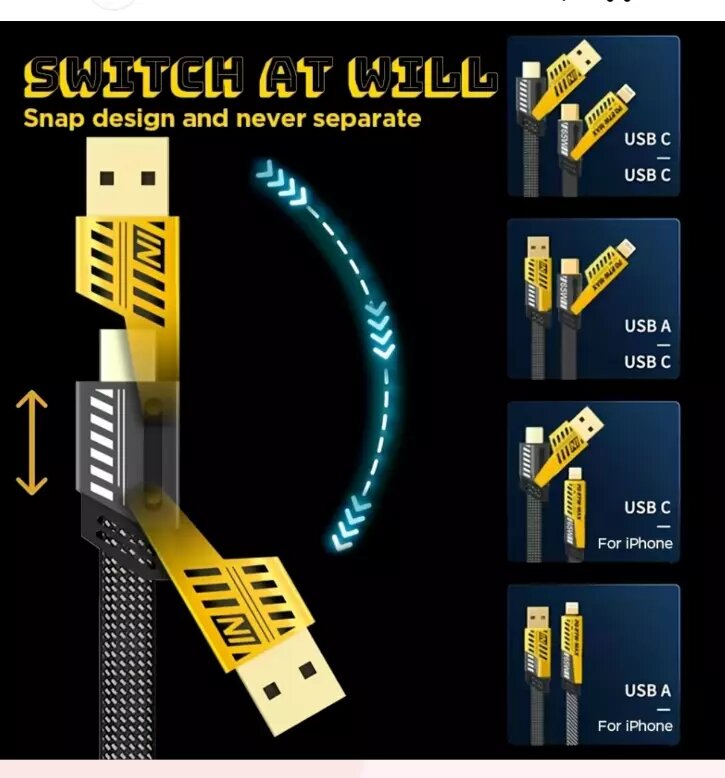 Multi-function Data Cable, 4-in-1, Super Fast Charging, Dual
