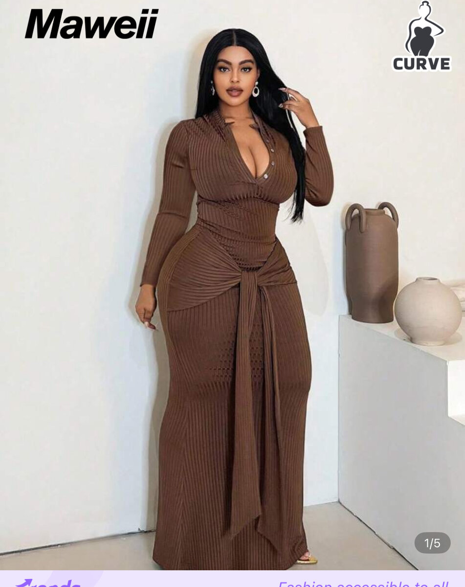 Robe longue en maille marron