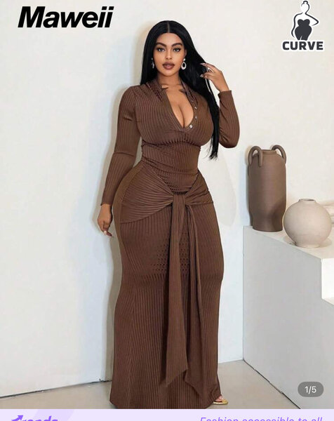 Robe longue en maille marron