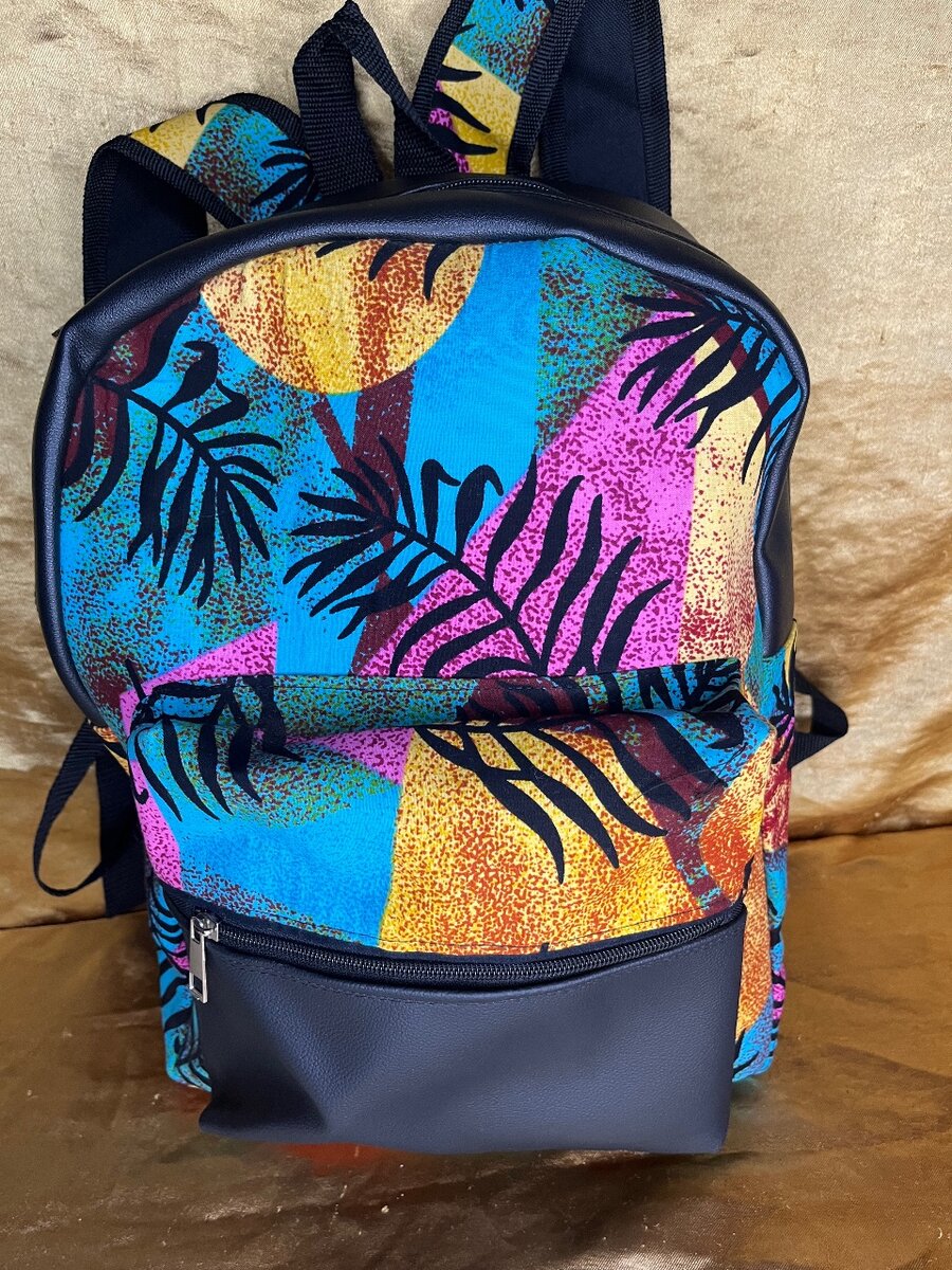 Sac à dos similicuir et pagne