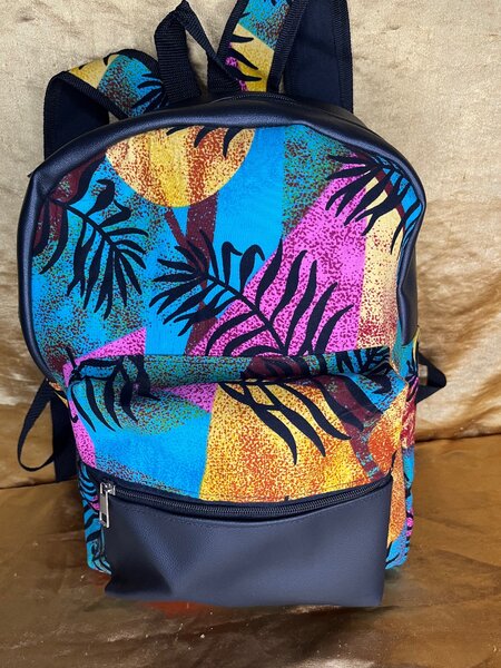 Sac à dos similicuir et pagne