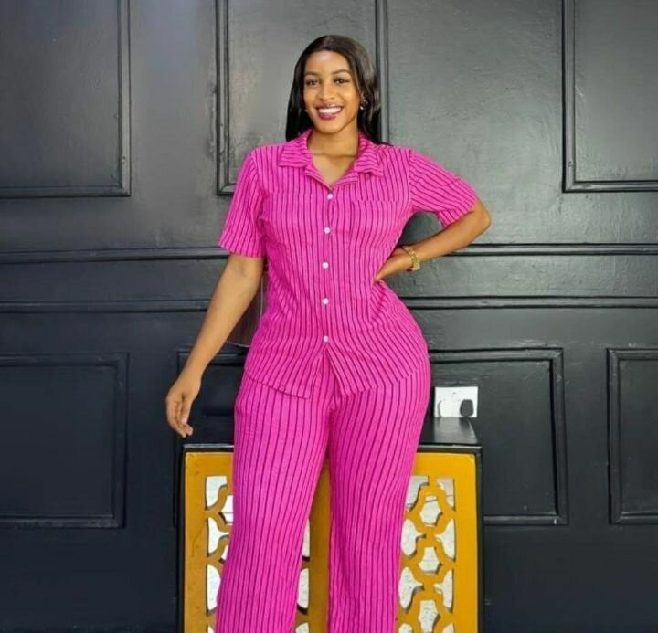 Pyjama rose rayé femme