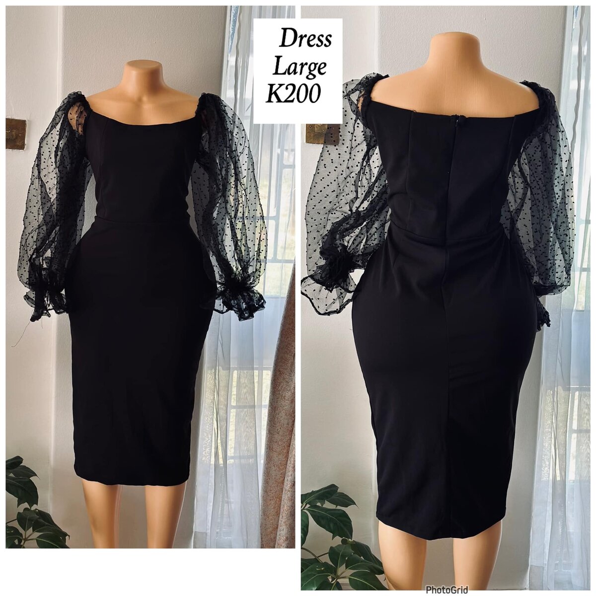 Black dress with transparent sleeves in size L