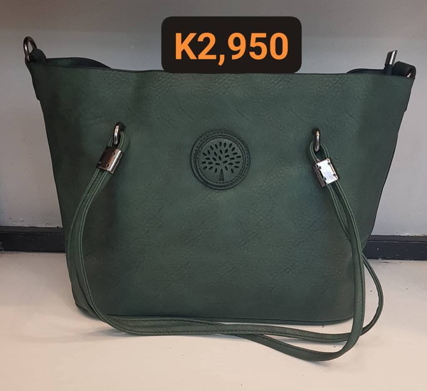 green leather bag