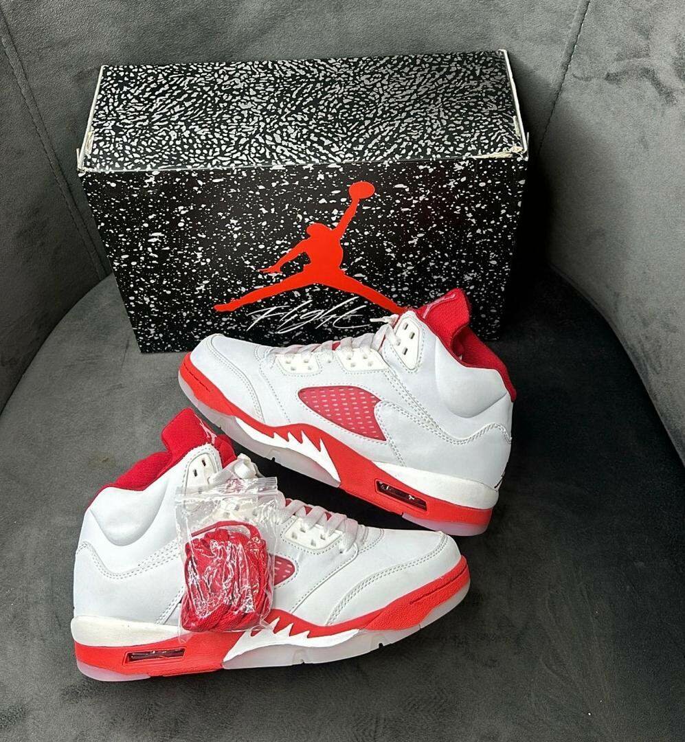 Air Jordan 5 Retro  White and pinkred