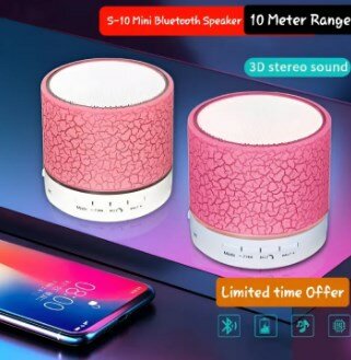 Portable Mini Bluetooth Speaker - Rechargeable, with Light, SD Card & USB Support