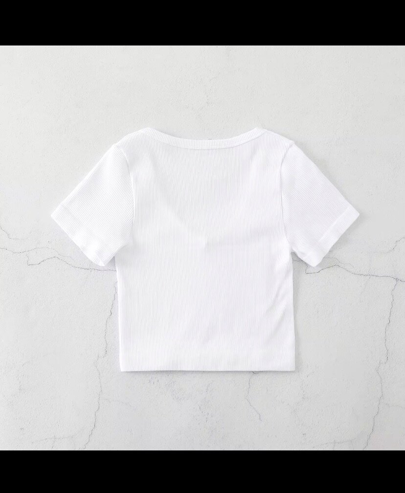 T-shirt court encolure V femme