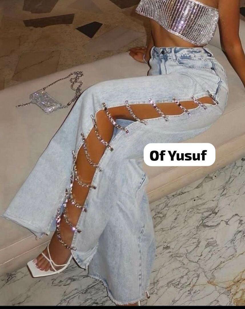 Jean à lacets brillants