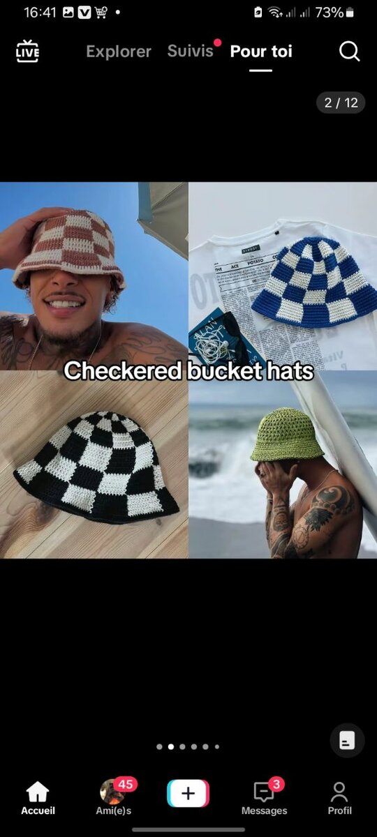 Chapeaux tendance en damier