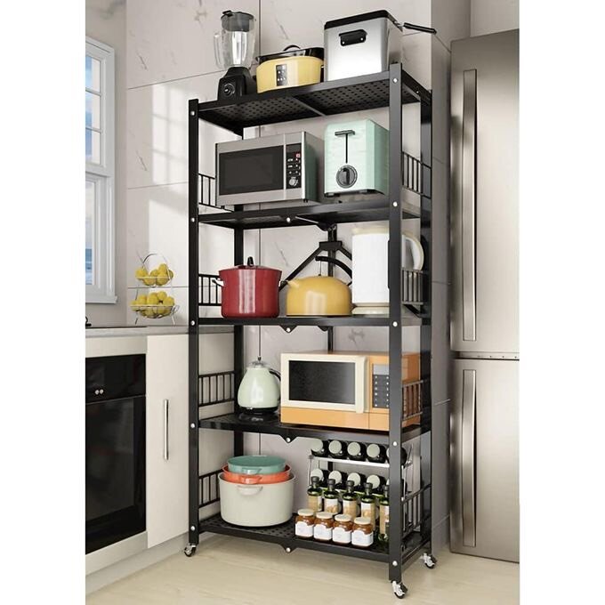 Étagère de Rangement À 5 Niveaux Avec Roue, En Acier Au Carb