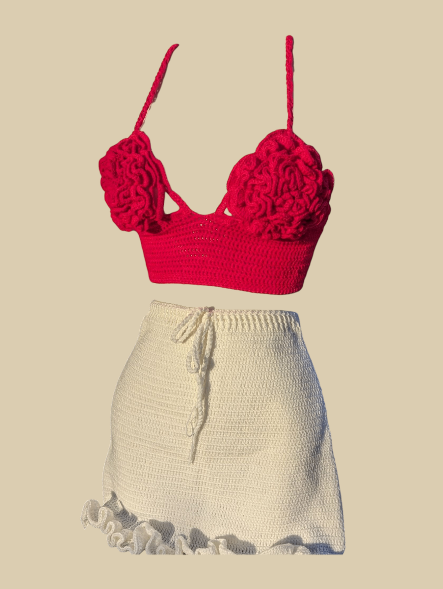 Crochet rose top and skirt