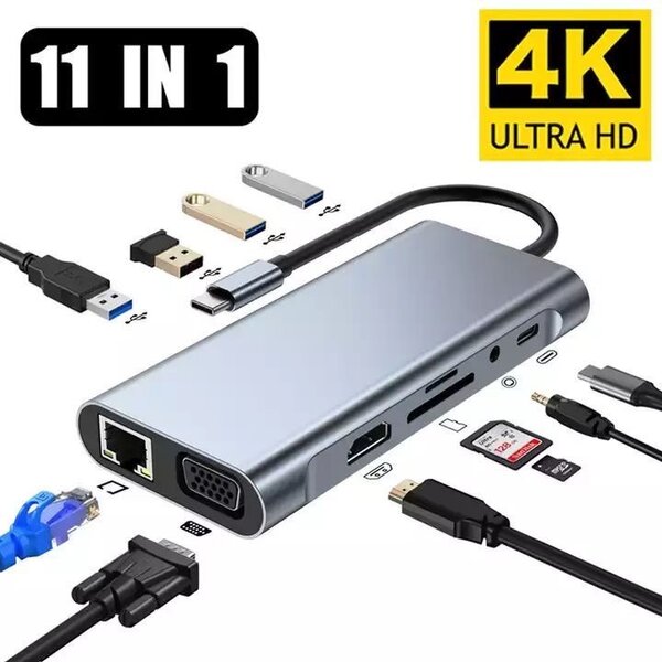 Adaptateur 11 en 1 USB-C  Gris