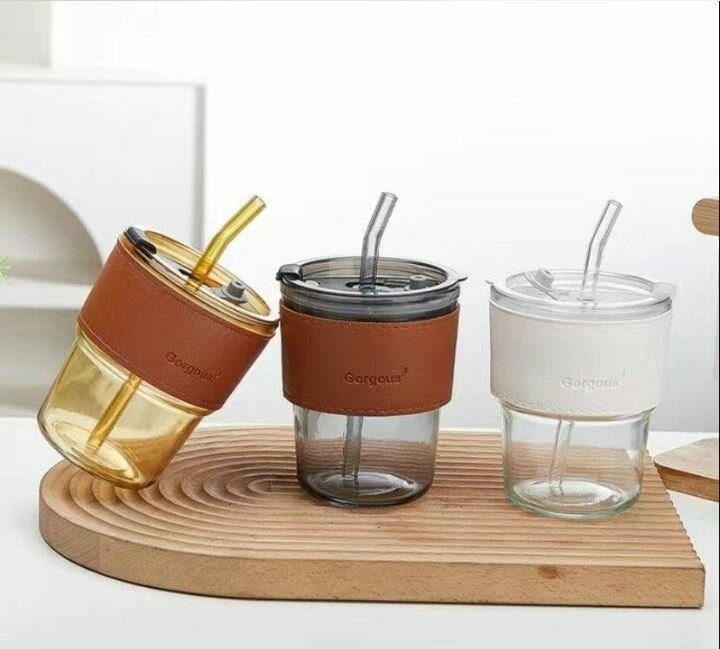 Glass Cup with leather strap