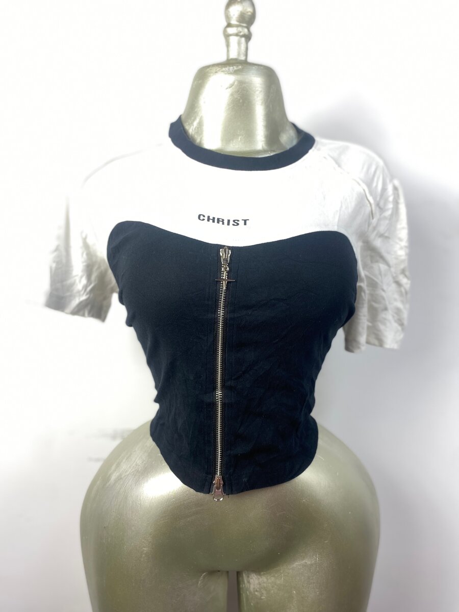 T-shirt bicolore zippée