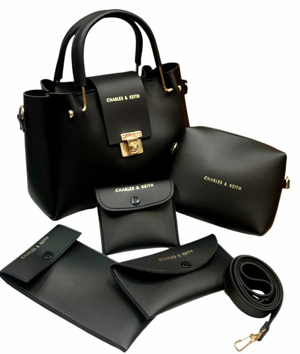 Stylish Women's Faux Leather Hand Bag Set - 5 Pcs