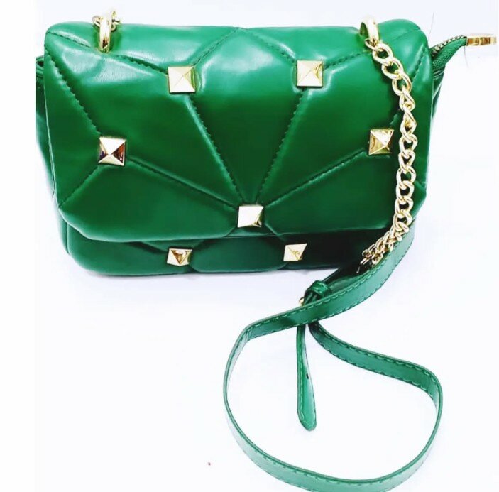 Mini bag, green, short chain handle and long handle