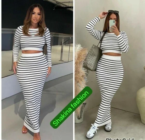 Robe rayée deux pièces élégante