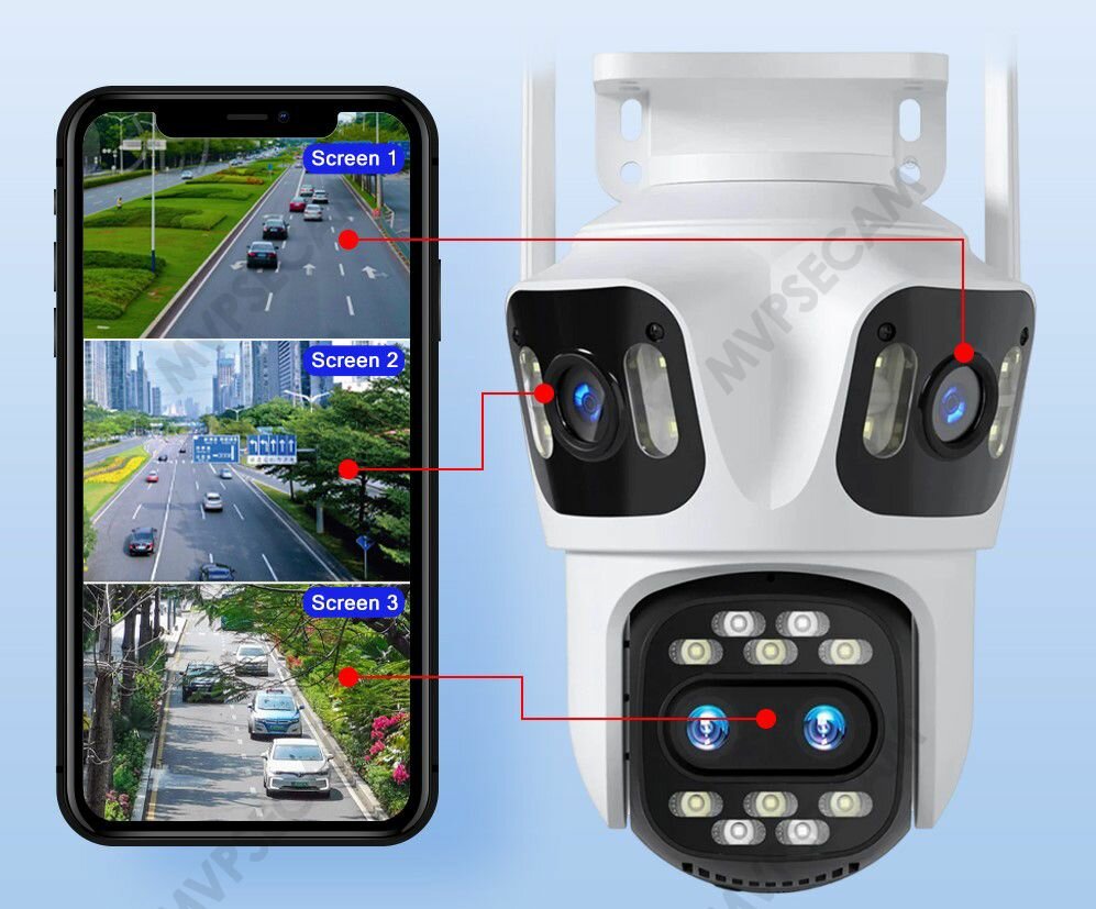 3Lens PTZ IP Camera Outdoor 8K HD Three Screen WiFi Security