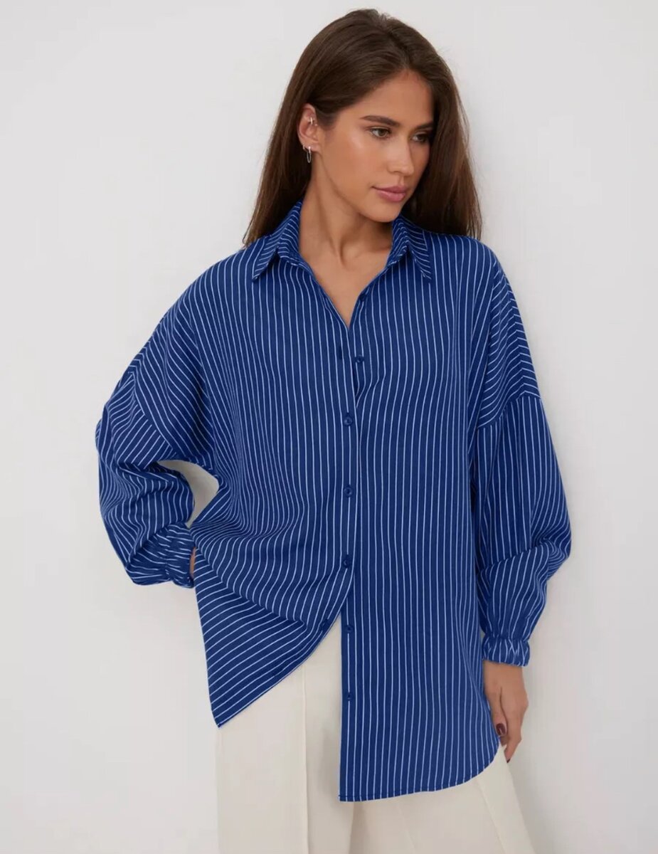 Женская рубашка оверсайз размеры S,M тёмно синий