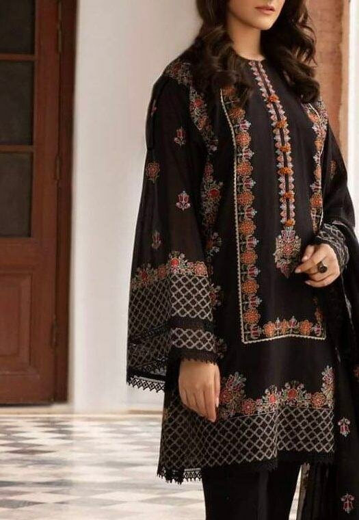 Lawn air jet 3 pcs women's unstitched Embroidered suit