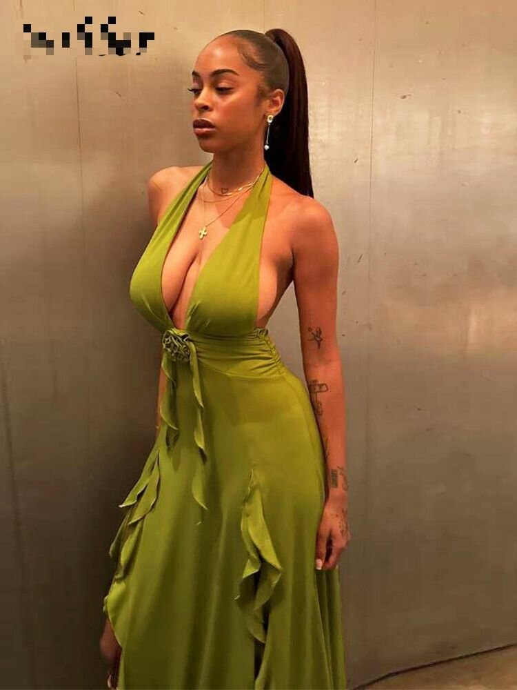 Robe élégante verte à volants